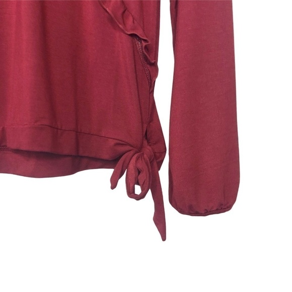 J. Crew Ruffle Trim Wrap Top Burgundy‎ Red New - Picture 9 of 11